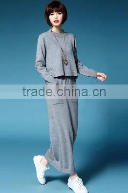 2016 New Latest Spring Autumn Women 2 Pieces Suits Loose Sweater Pullover Plus Skirt