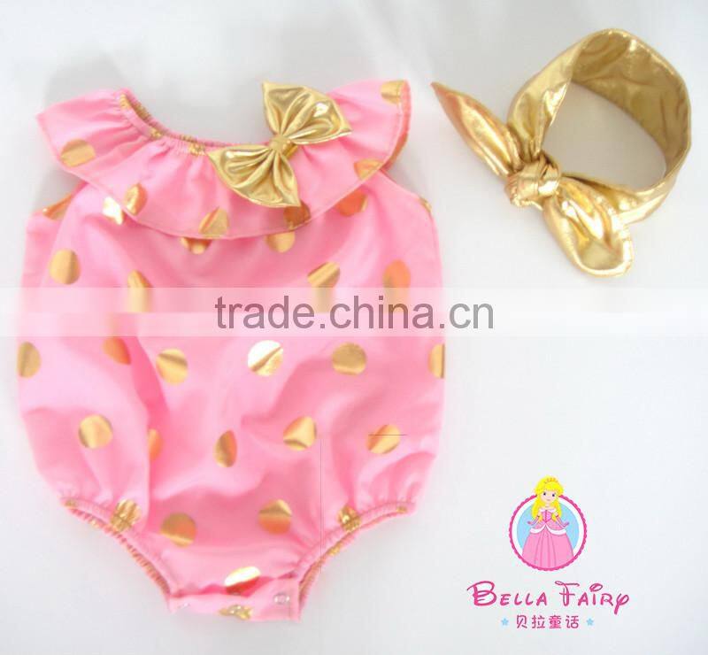 High quality fashion baby clothes bubble romper boutique newborn bella jumpsuit with headband