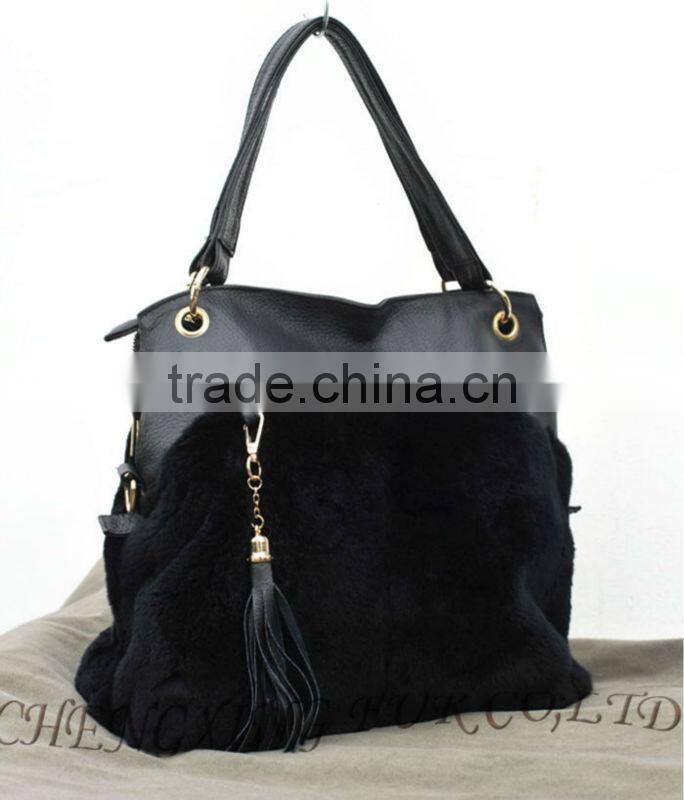 CX-H-50 Genuine Rex Rabbit Fur Women's Handbags With Leather Belt