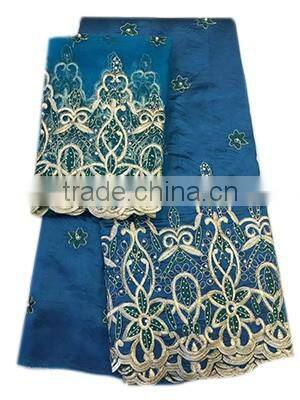 Good quality african george lace fabric for beautiful garments with unique applique with beads and stones GPF009