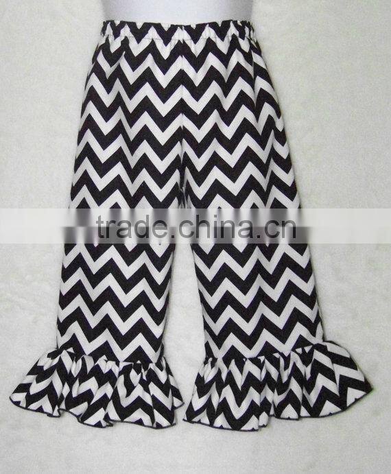 Kids hot selling clothing black polka dots pant with ruffle bottom casual girls ruffled pants shorts