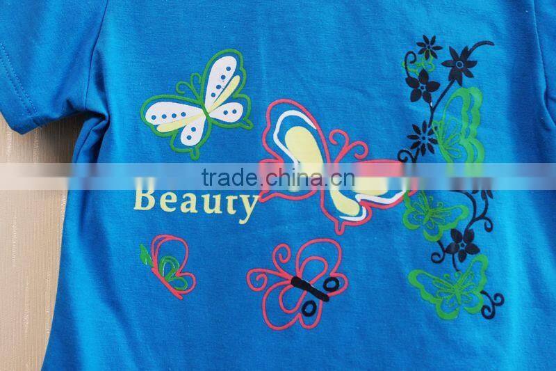 Fashion Kids Girls Summer 2 Pcs Set Butterfly Printed Blue Short Sleeve Top Clothing Sets TP-7727