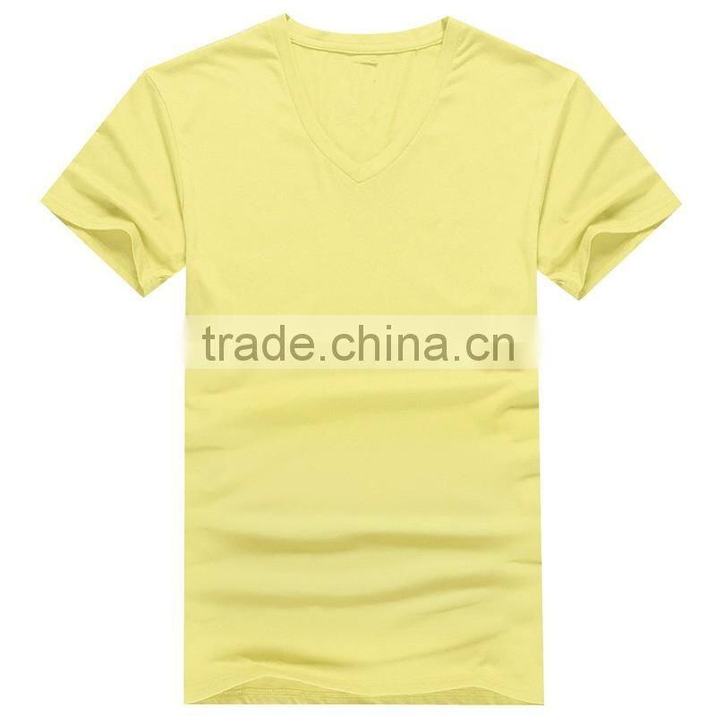 Custom plain short sleeve v-neck 100%cotton t-shirt for men