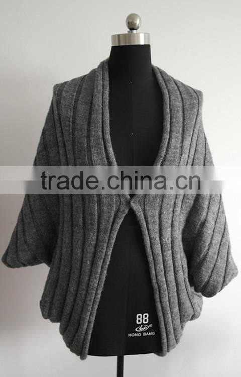 Fashion ladies stripe knitted poncho sweater