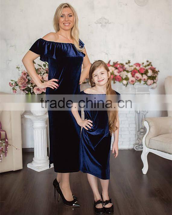 Velvet Fabric Mother Daughter Matching Dress Women Maxi Dress Family Look