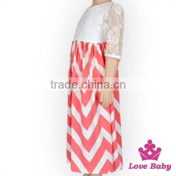 48BQA140 Long Frock Designs New Fashion Lace Sleeve Stripe Baby Girls dress