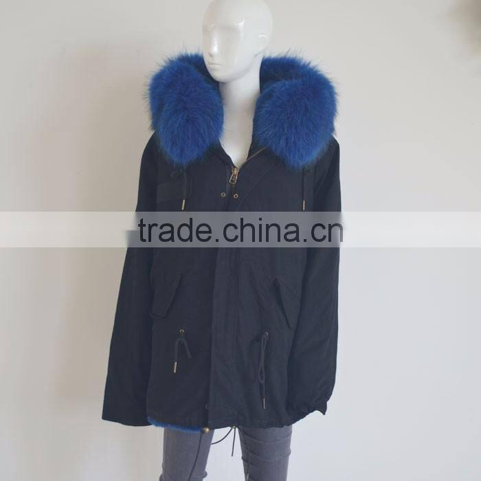 Myfur Hot Sale Black Cotton Women Men Parka with Real Black Raccoon Fur Collar Trimmed Hood