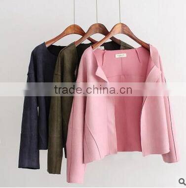 Runwaylover EY1007C Europe Style 2016 Women Fashion Pure Color Suede Jackets