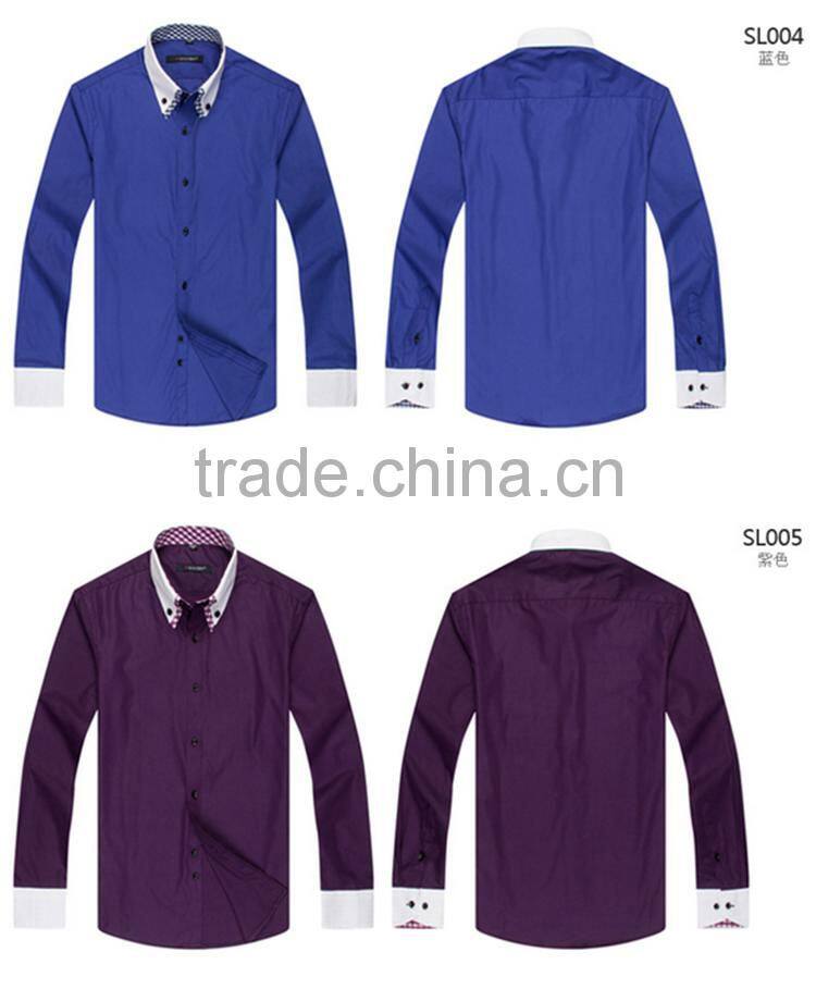 Latest shirt designs for men 2016 alibaba customise solid color men's dress Fashionable long sleeve uniform t shirt