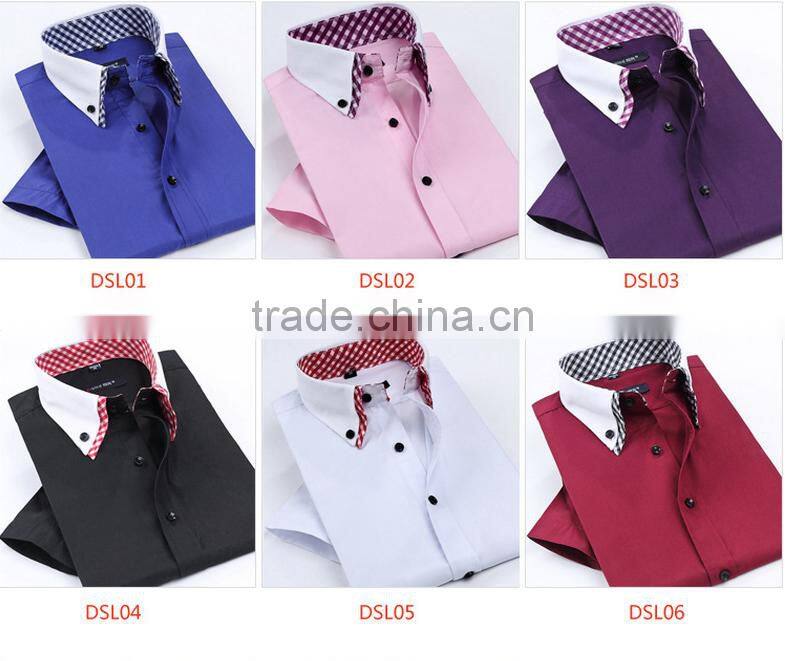 Short sleeve summer men's clothing wine red fashionable casual foe men double collar contrast color dress shirt
