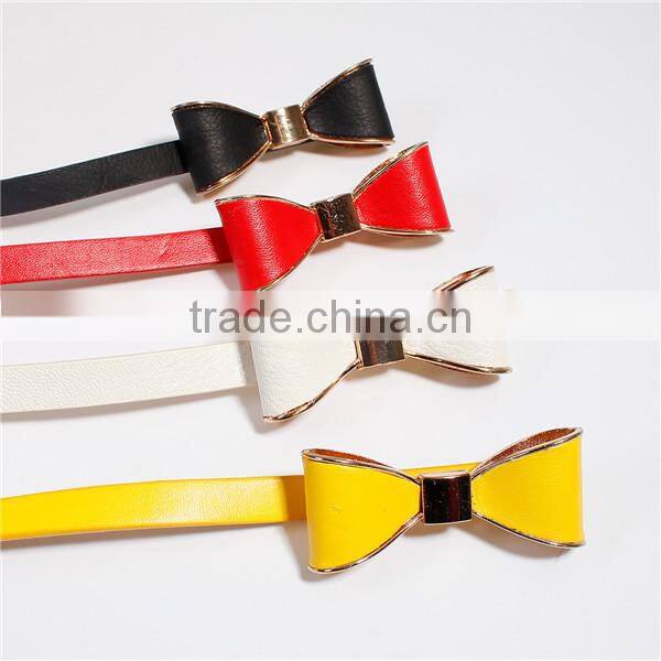 PU Leather Belt Waistband Bowknot Gold Plated Yellow Adjustable