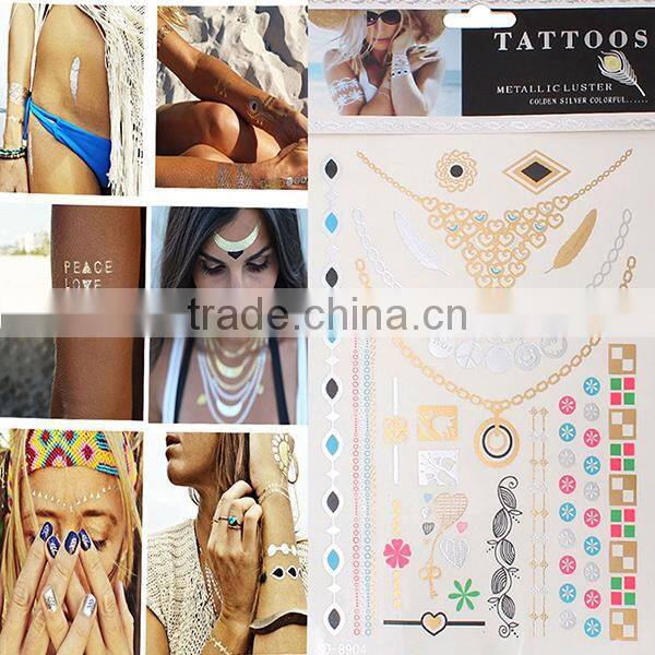 Body Art Mixed Pattern 21cm x 15cm Removable Waterproof Metallic Temporary Tattoo Sticker