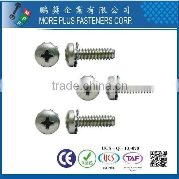 Taiwan Philip Pan Head Soft Machine Screw With Header Point SEMS With Double Washer External Tooth Washer and Flat Washer