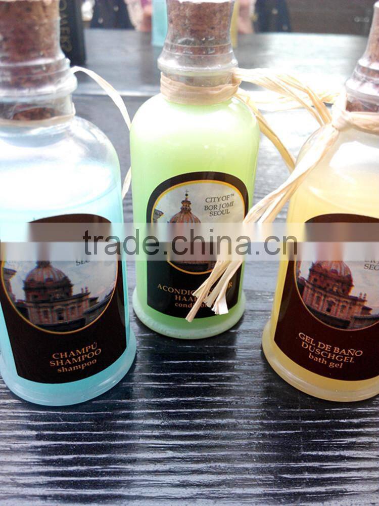 Luxury hotel amenity set disposable bottle with wodden cap