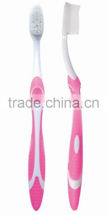 Adult toothbrush with nylon soft bristles and rubber