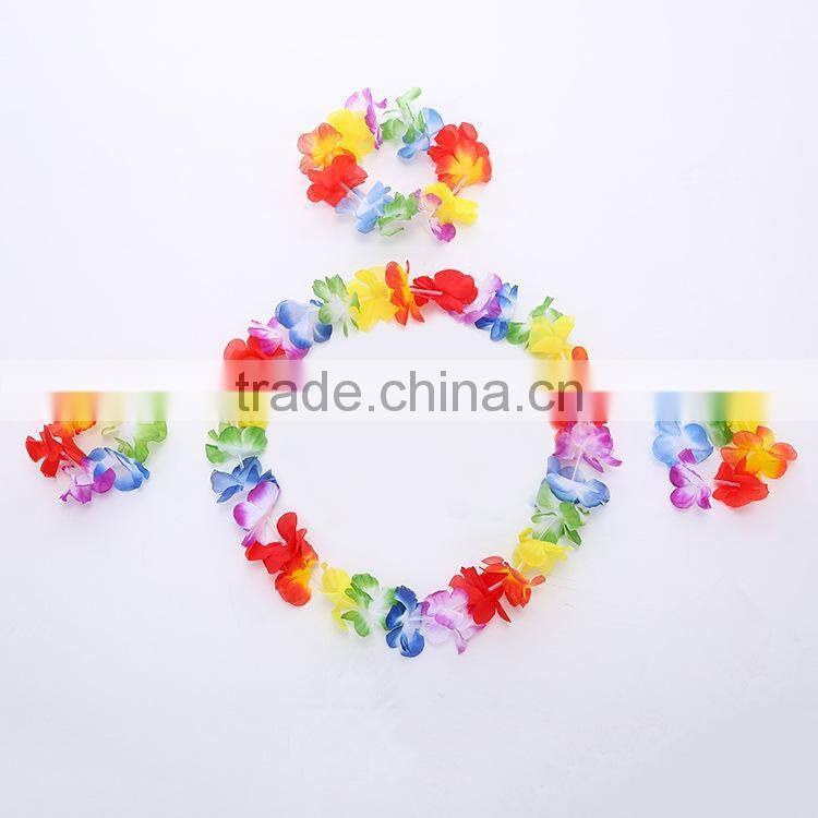Hawaii Flower Necklaces Hula Lei Garland Set Headband Wristband For Party Dance