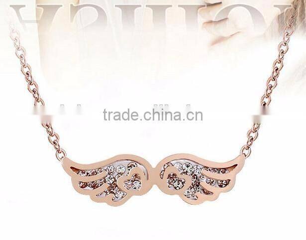 316 Titanium Stainless Steel Angel Wing Pendant Choker Chain Necklace Shiny Crystals Wing Fashion Jewelry