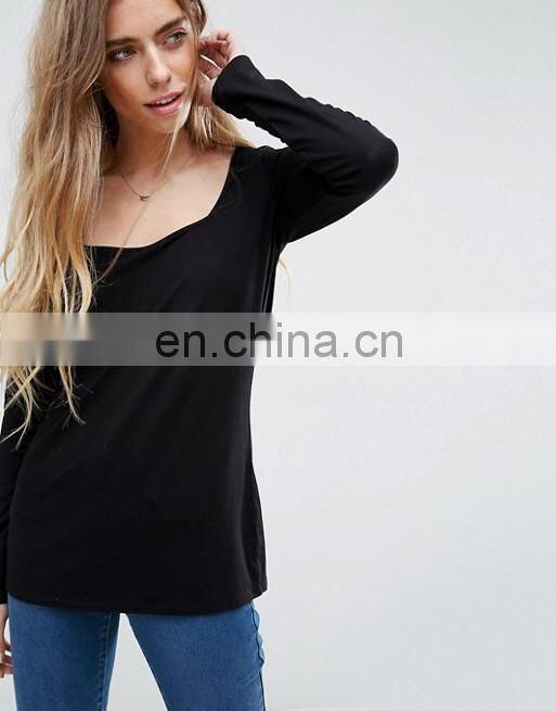 OEM factory small quantity custom blank t shirt square veck long sleeve t shirt
