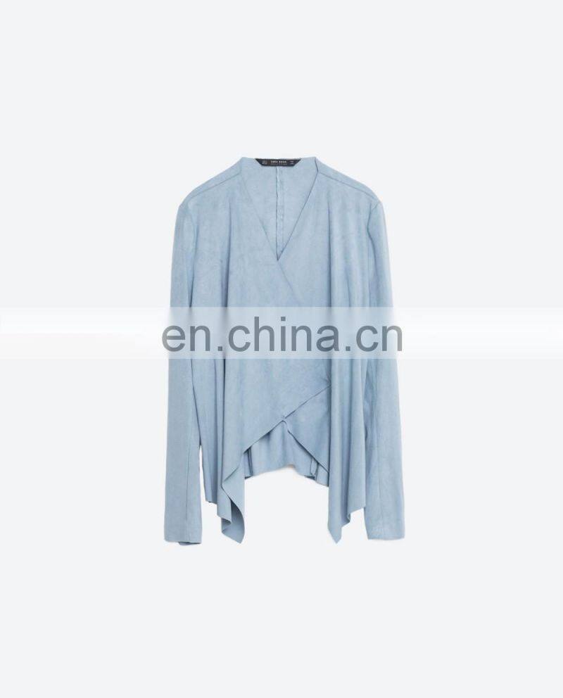 Light blue casual suede lapel jacket , artificial schammy jacket