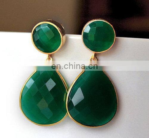 Crystal Quartz Bezel Set Gemstone Earring/Double stone earrings/2015 women fashion earrings