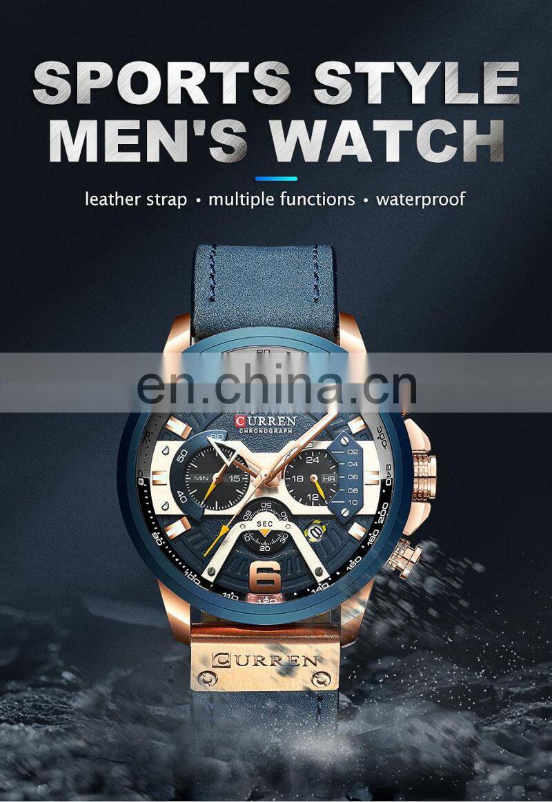 CURREN 8329 Top Brand Watches Male Clock Sport Military Leather Strap Chronograph watches men