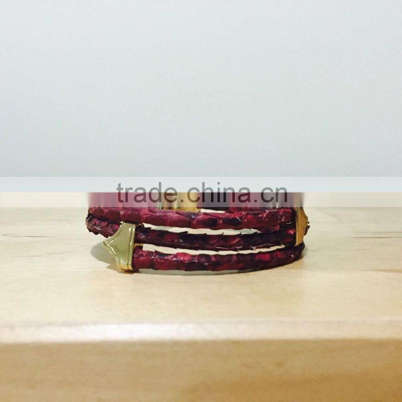 High Quality Cool Silver Skull Hasp Black and White Genuine Python Skin Leather Bracelet for men or women