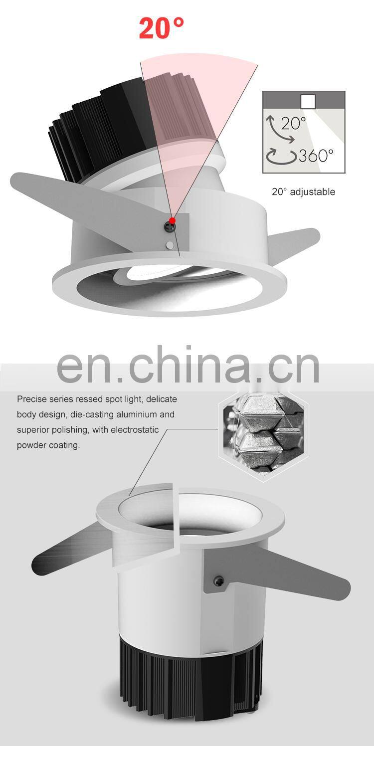 China Manufacturer Aluminum Recessed Mounted Cob 10W 12W Indoor Bedroom Market Led Spotlight