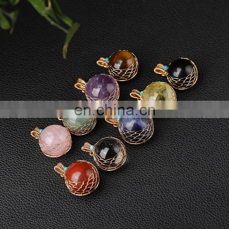 2022 Fashion Jewelry Jewelleries Custom Chain Pendant Round Crystal Natural Stone Jewellery Citrine Pendants
