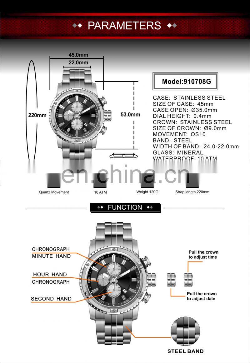 10ATM Water Resistant Coffee Genuine Leather Straps Wrist Watch Popular Designer Japanese Movement Watches For Men