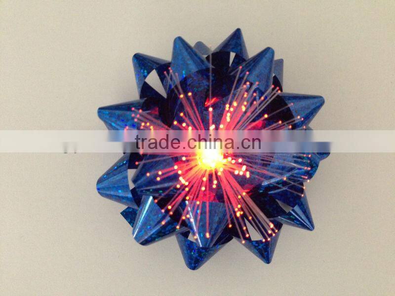 2013 New Design Gift Star Bow With LED Light/3.75" LED Lighting Party Decoration Star Ribbon Bows with fiber optic and bottom