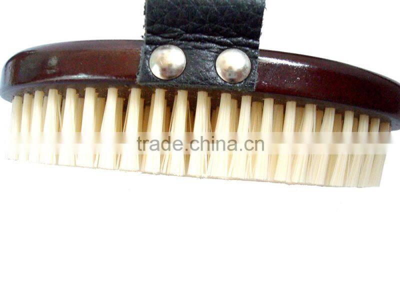wooden beard brush with leather handle