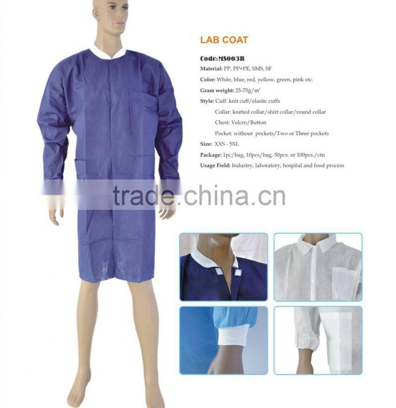 Disposable white Lab coat elastic cuff zip in front