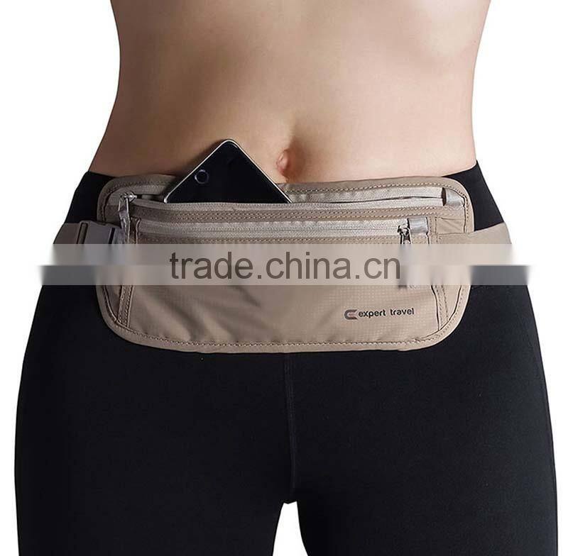 Travel rfid blocking waist money belt with zipper pocket