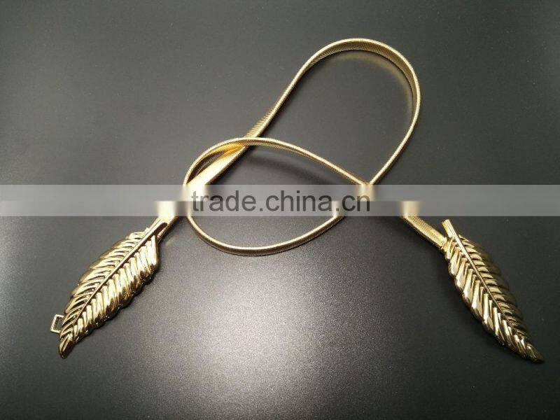 European metal leaf dress belt female thin elastic stretch belt
