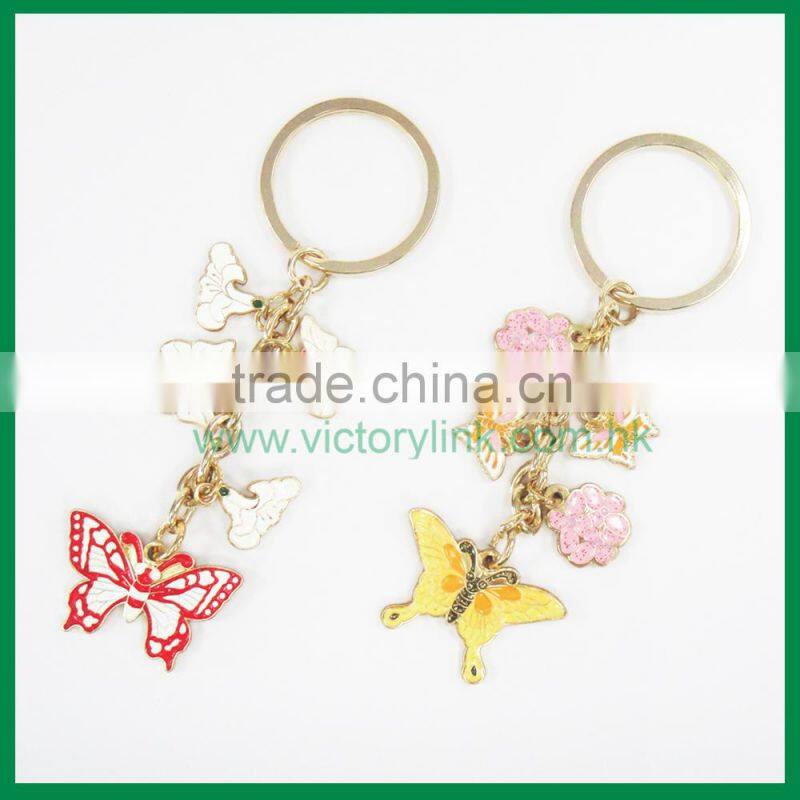 Glitter Powder Butterfly and Flower Charms Zinc Alloy Key Chain