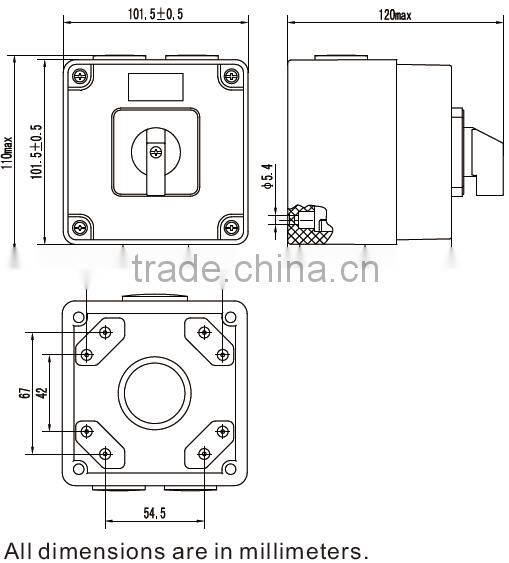 Three Phase Square Changeover Switch 20A (Resistive Orange)
