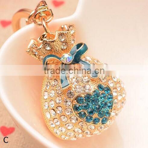 Fashion gift lucky purse Rhinestone gold plate keychain/