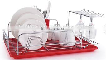 LBY functioanl red dish drying rack with tray and cutlery holder