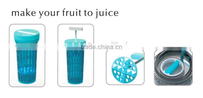 Double wall plastic tumbler with straw, fruit infuser and press