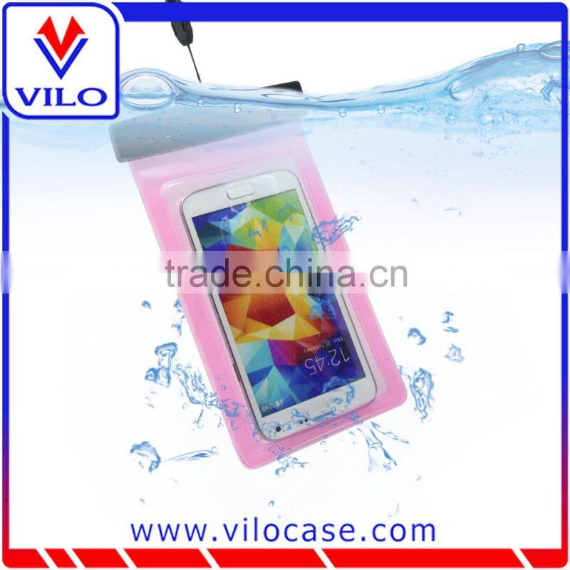 Touchable screen waterproof pouch with neck strap
