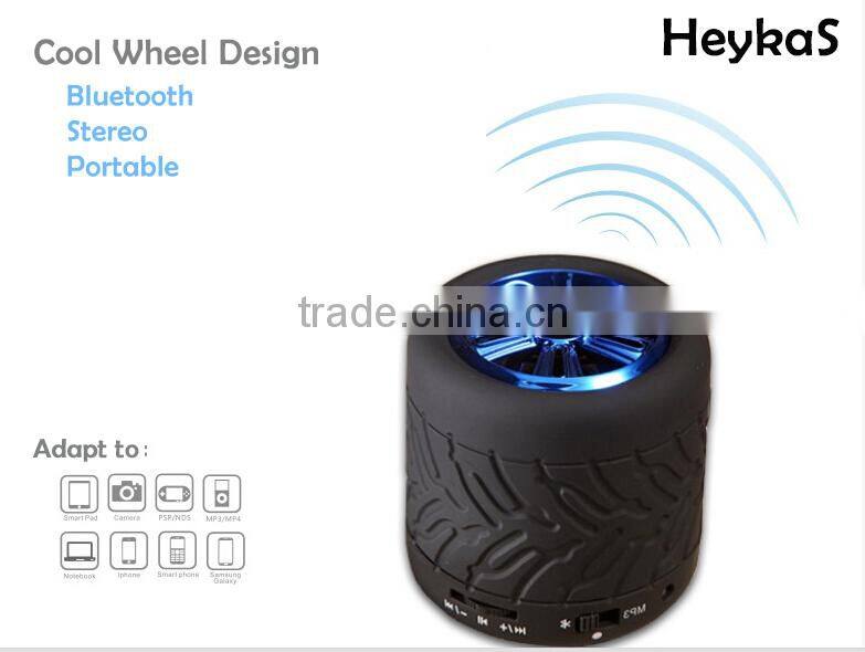 wheel shape design mini portable stereo bluetooth cool speaker