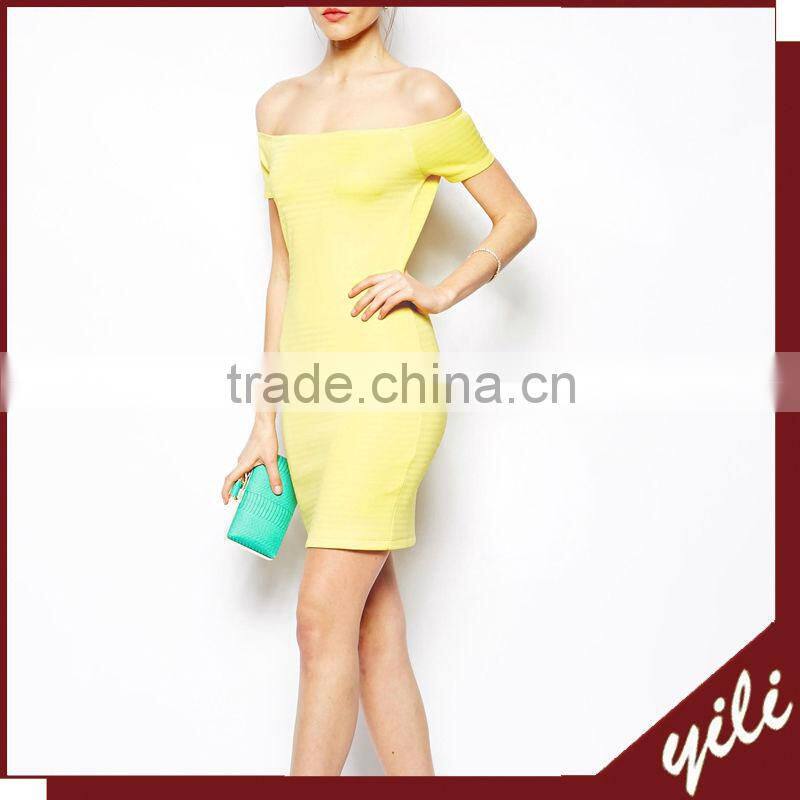 women bright yellow off shoulder wholesale bandage dress