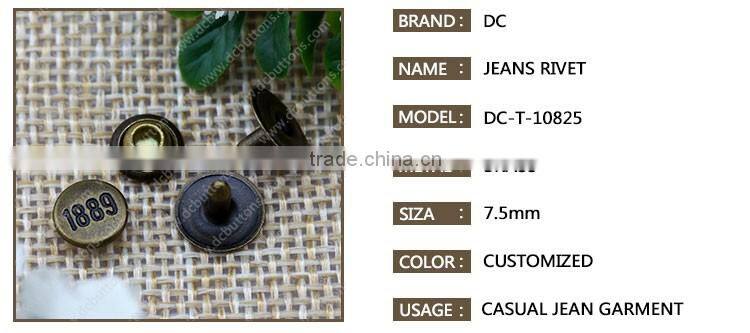 Metal Button Antique Brass Jeans Rivet with Custom Logo,Apparel Jeans Rivet Buttons for Jeans