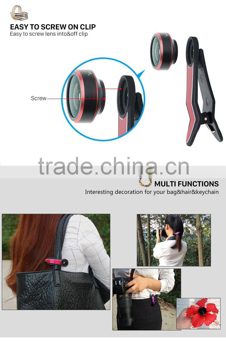 innovative phone accessories clip 198 degree fisheye lens 0.63x super wide angle lens+15x macro lens smartphone special lens