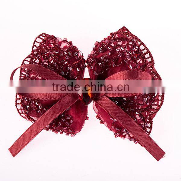 small beads bow korean ribbon hair clip, grosgrain ribbon hair clip