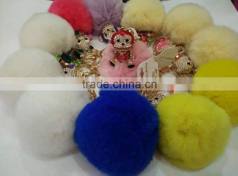 fur pompom maker/fox fur ball keychian/colourful rabbit fur pom pom ball for keyring and bags