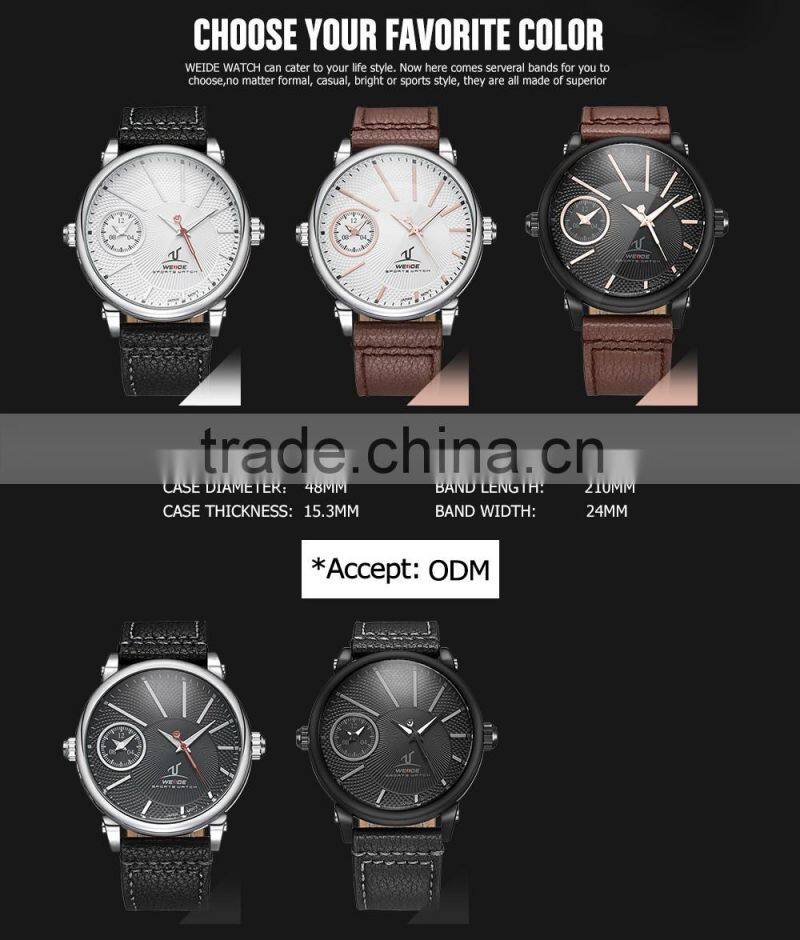 WEIDE Quartz Stainless Steel Watch Water Resistant Watch Military Business Genuine Leather Watch Strap Mens Watch