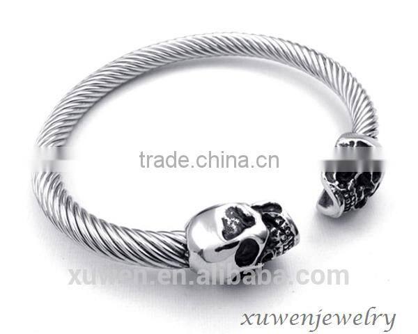 cable wire mens 316l stainless steel bracelet with skull