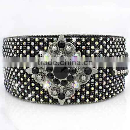 REAL GLASS CRYSTAL STUDDED HORSE HAIR WESTERN BELT FOR COWGIRL