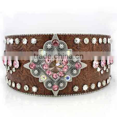 REAL GLASS CRYSTAL STUDDED HORSE HAIR WESTERN BELT FOR COWGIRL